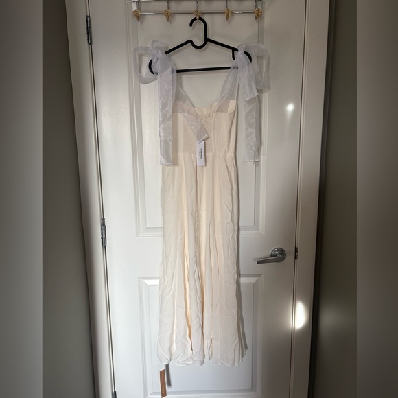 NEW NWT Reformation Kairo Ivory Midi Dress Bow Tie Straps Smocked Back - Picture 6 of 9